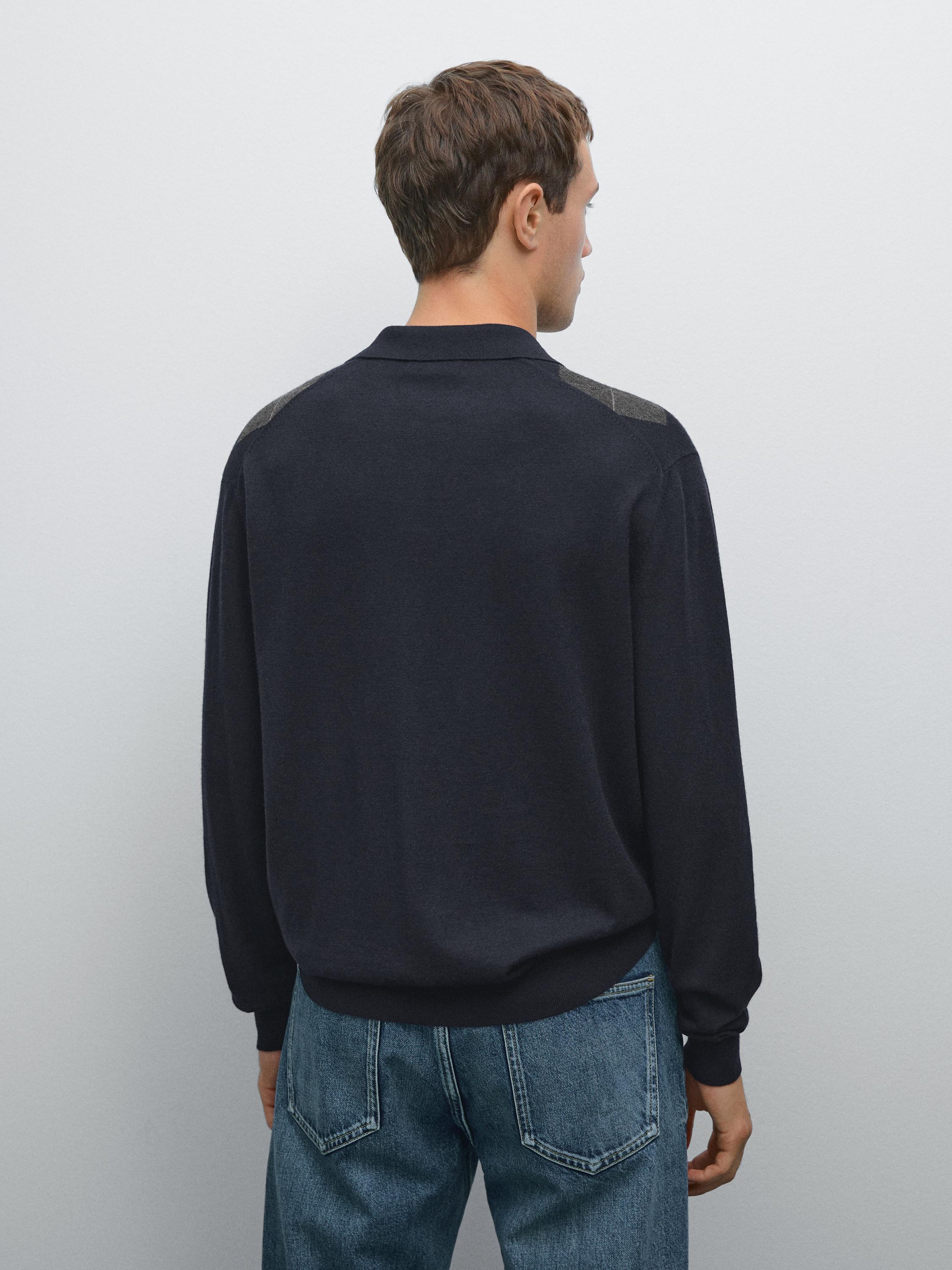 Knit wool blend argyle polo sweater